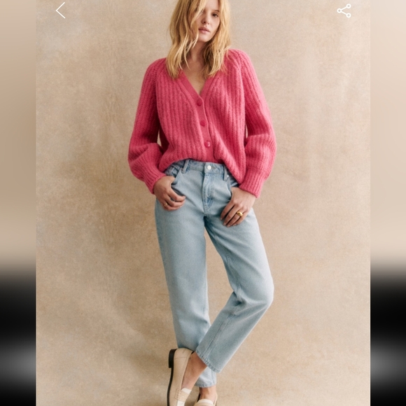 Sezane Basile Pink Alpaca and Wool Cardigan Sweater with Textured Knit - Picture 3 of 5